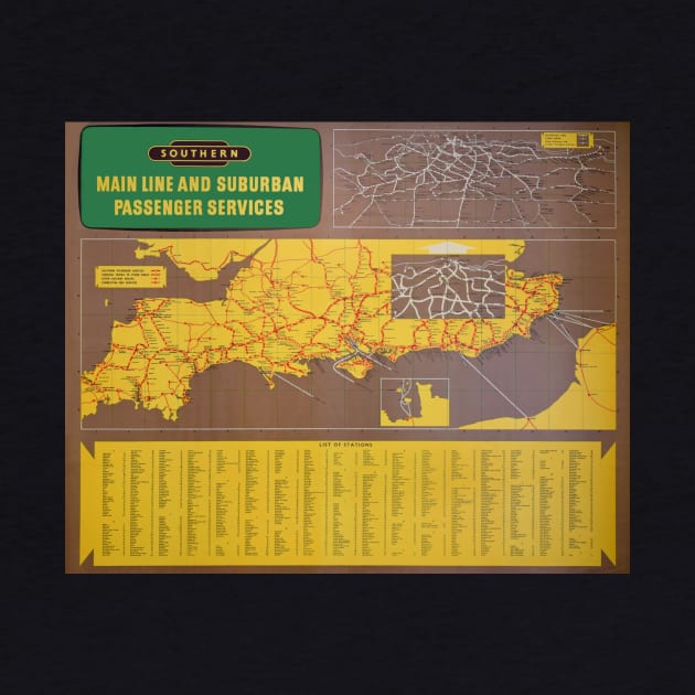 Vintage network map of the Southern Railway by Random Railways